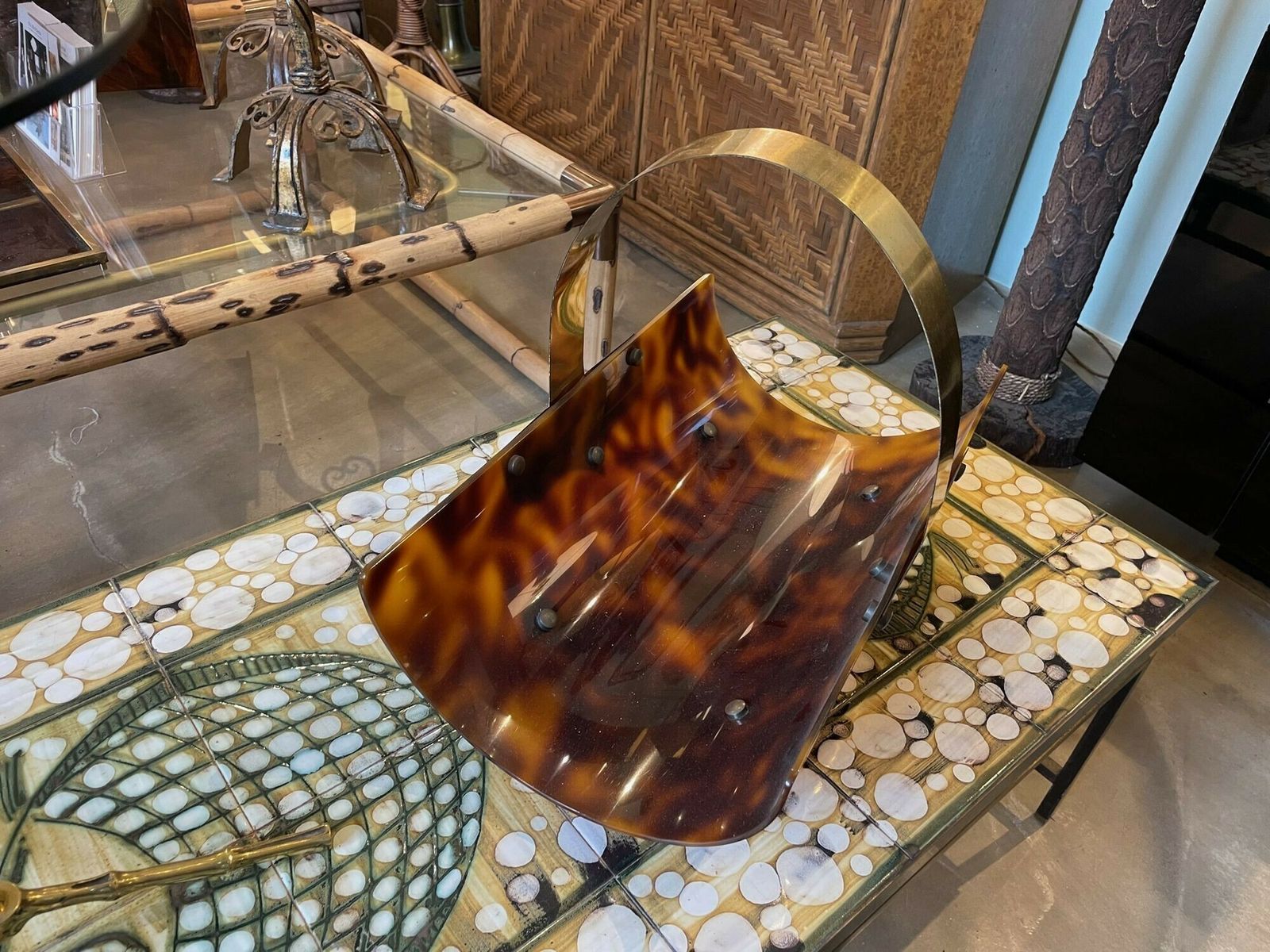 Home Decor An Italian 1970s Faux Tortoise Shell And Brass Magazine Rack photo