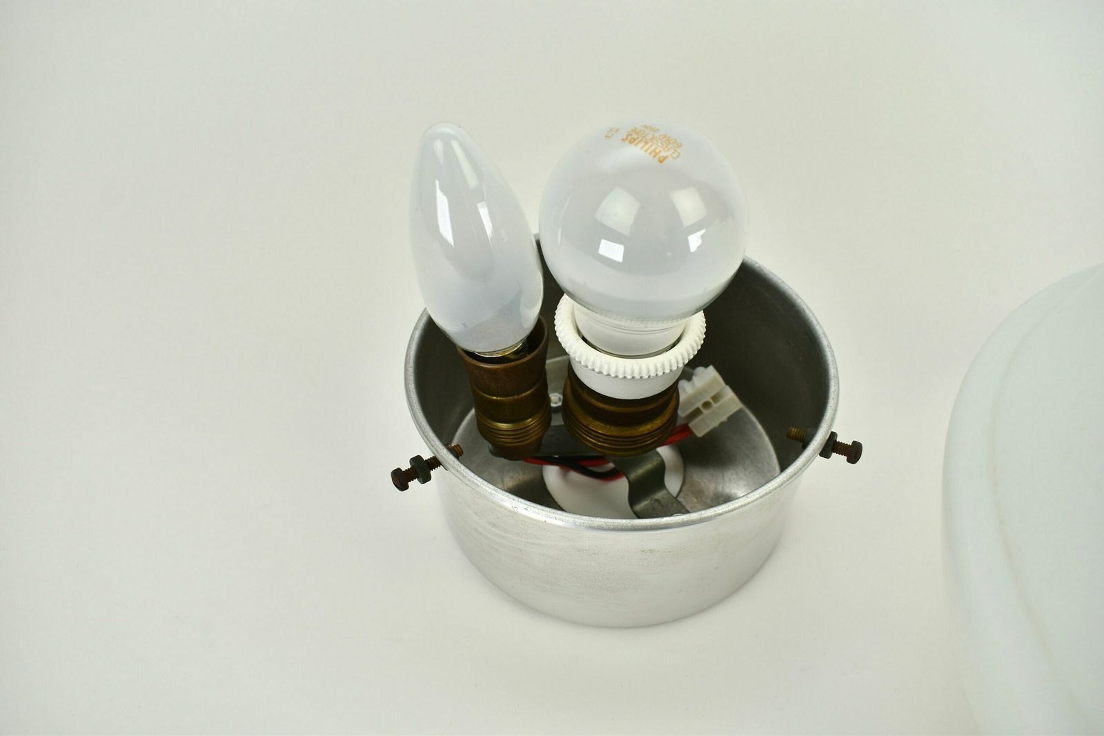 photo furniture Art Deco Flush Mount Bauhaus Ceiling Light Mid Century Modern | White Satined Glass Aluminum Bathroom Lamp Modernist Minimalist 1930s 1950s