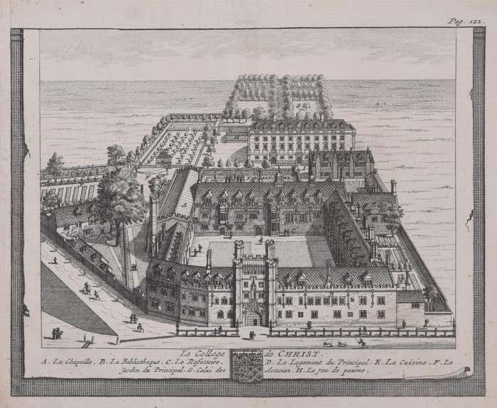 Pieter Van Der Aa Christ's College, Cambridge Engraving By Pieter Van Der Aa After David Loggan 1727