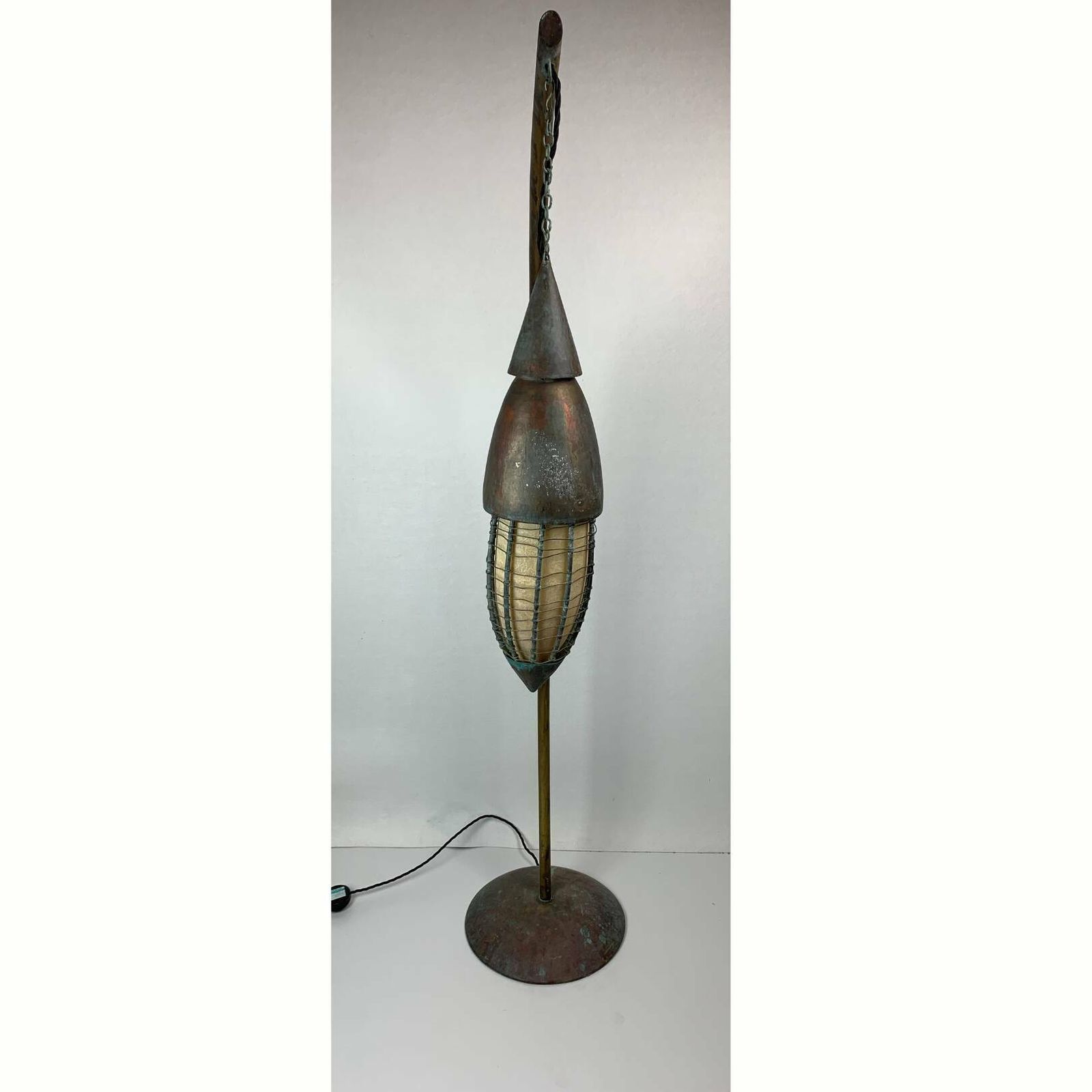 photo buy Patinated Rustic Copper And Steel Floor Lamp With Lantern, Indonesia 1980s