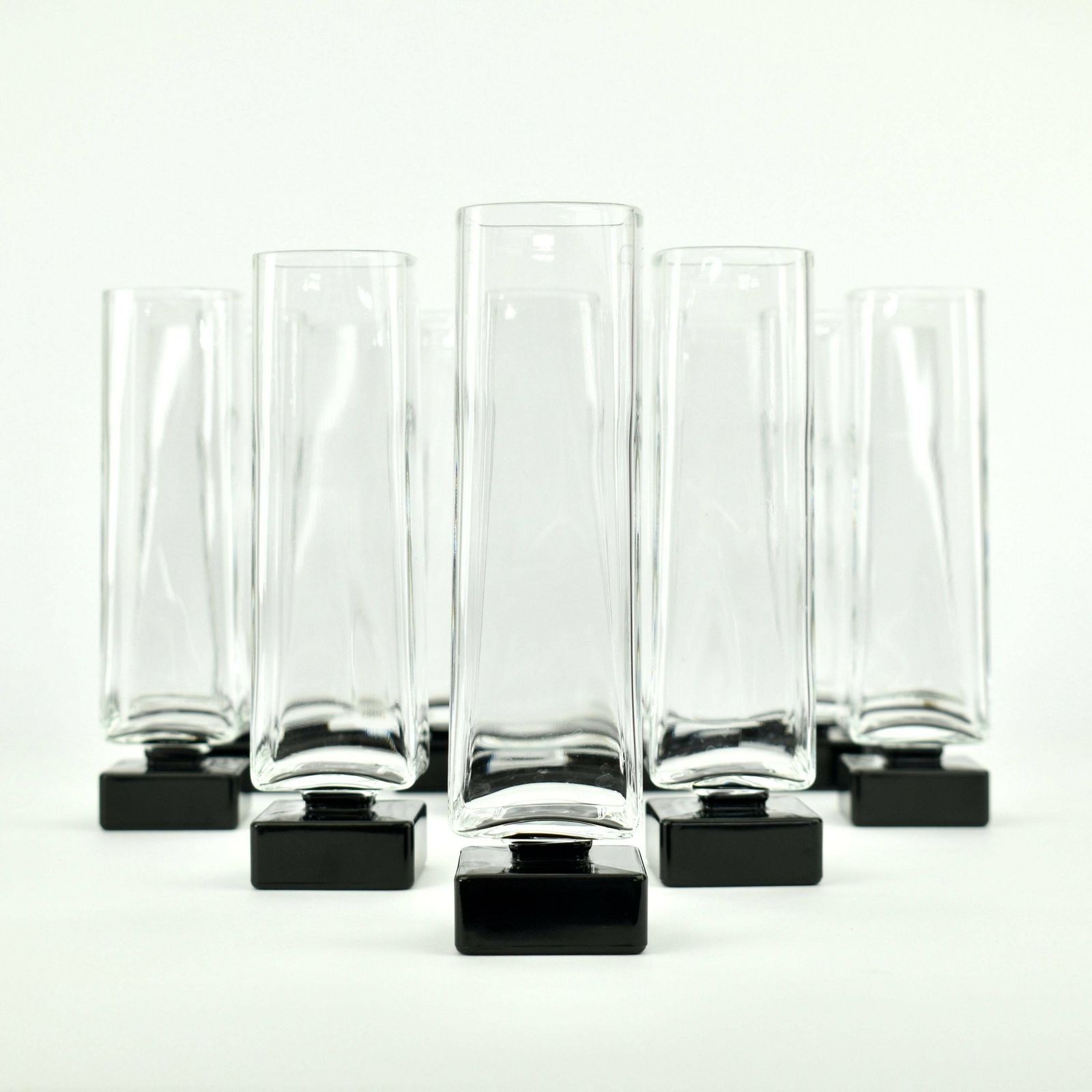 14 Vintage Italian Luigi Bormioli Monet Crystal Champagne Glasses Wine Flutes 1980s | Black Cubist Postmodern Memphis Milano Glassware Mcm photo buy