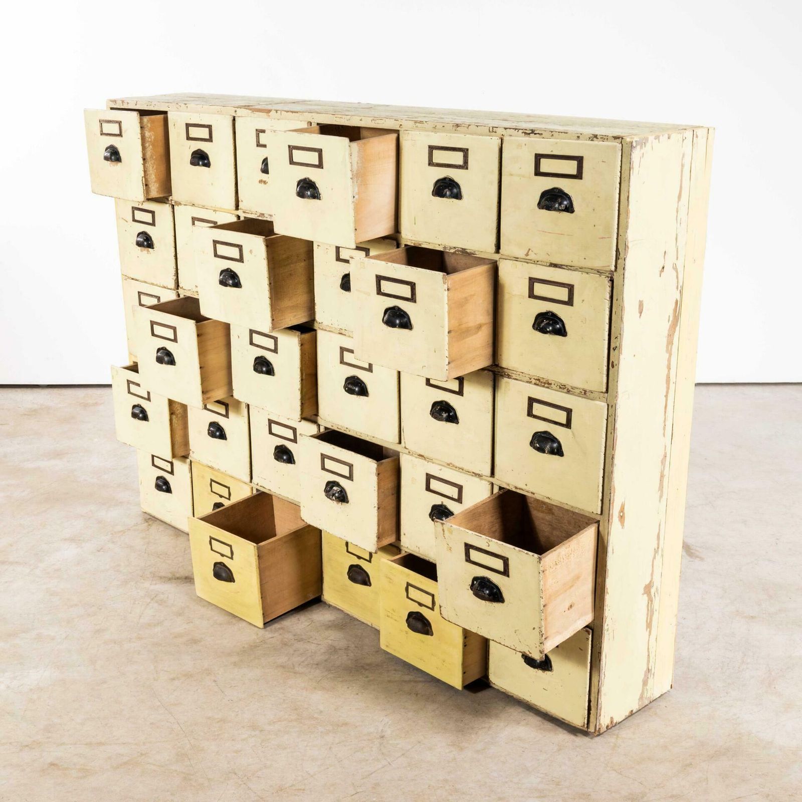 1940’s French Painted Bank Of Workshop Drawers – Thirty Drawers photo for sale