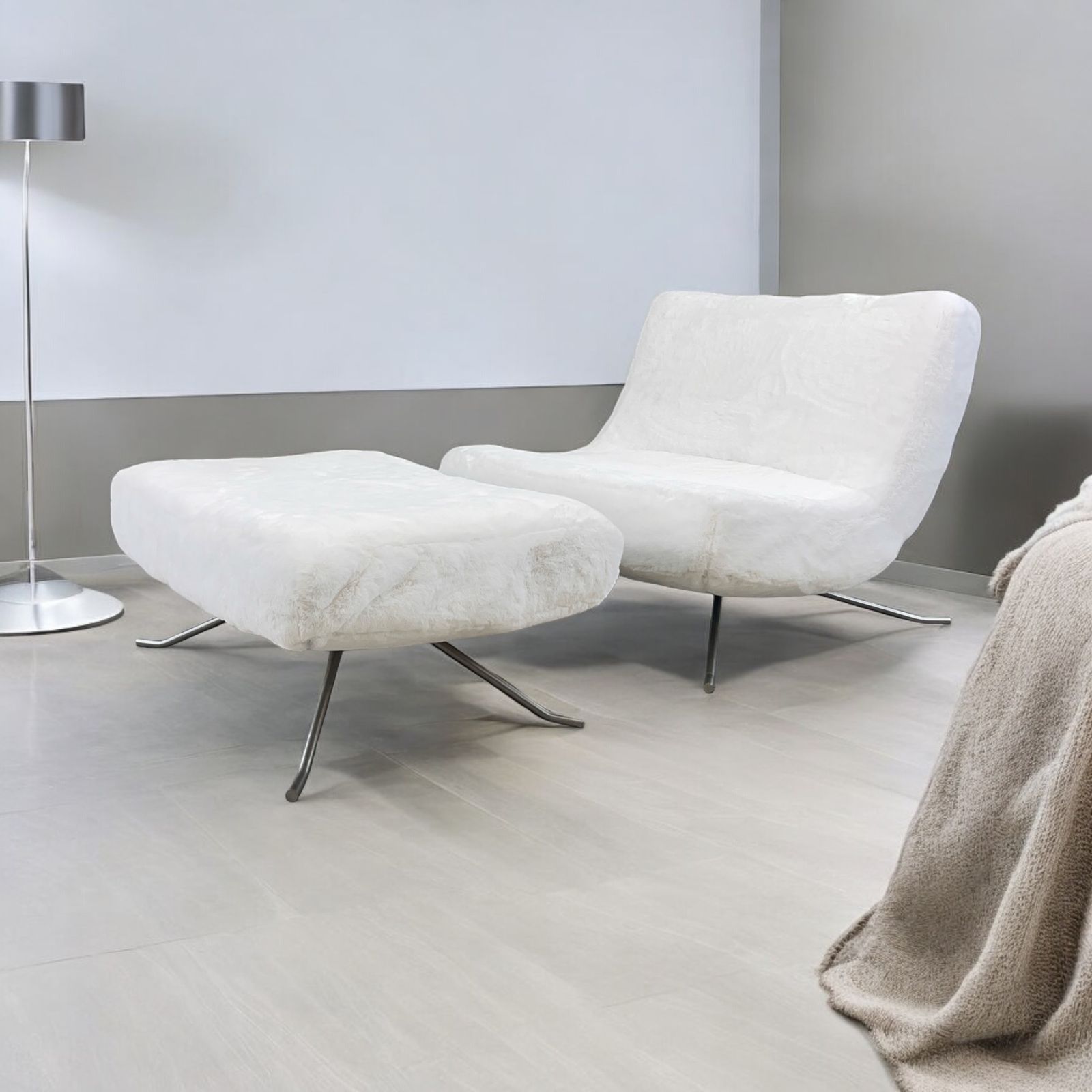 Fluffy Yeti Ligne Roset ‘Pop’ Easy Lounge Chair  With Footstool By Christian Werner