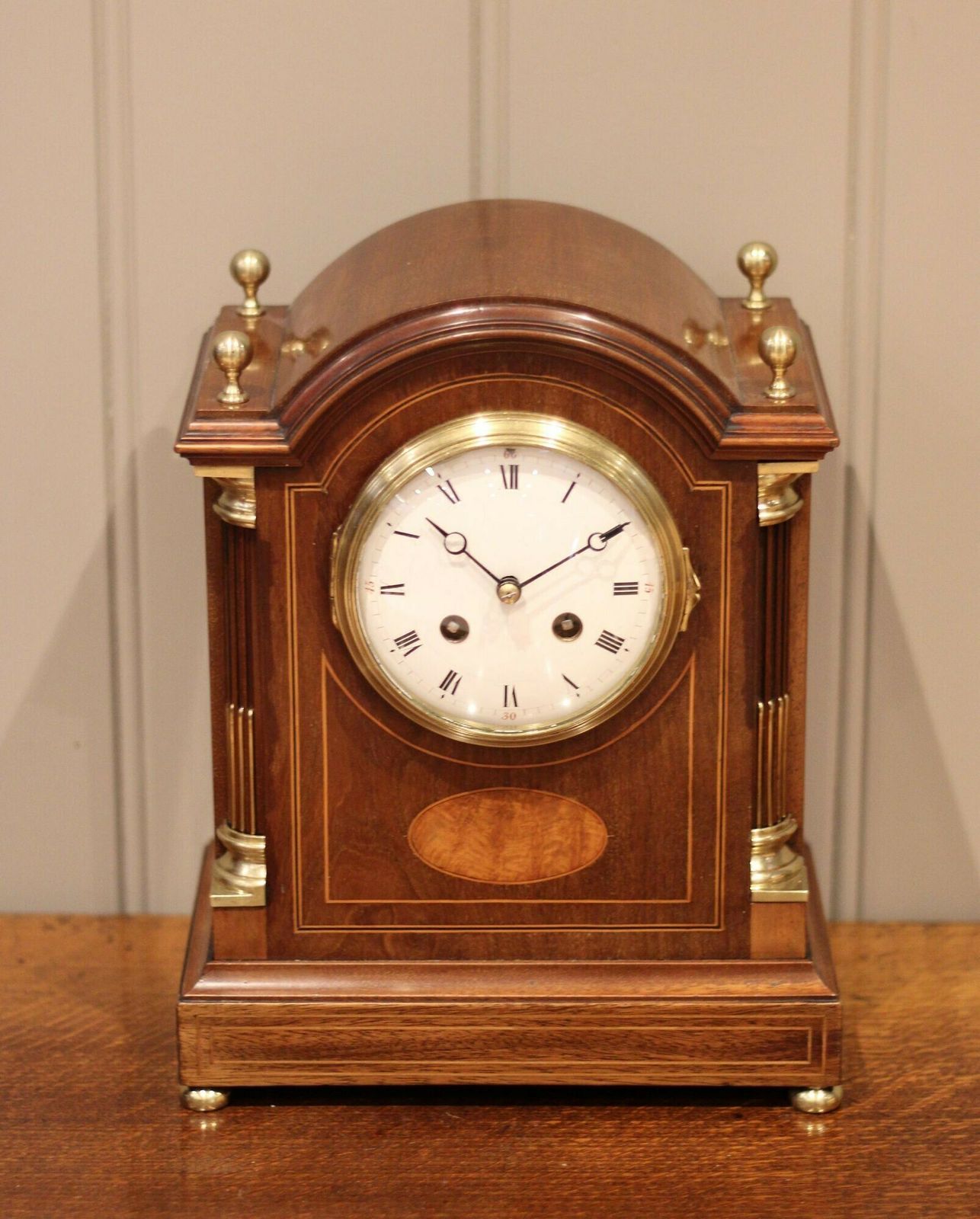 Mahogany And Inlay Arch Top Bracket Clock