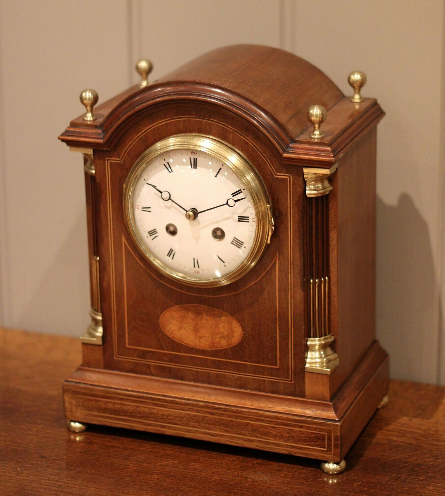 Mahogany And Inlay Arch Top Bracket Clock photo 975.0