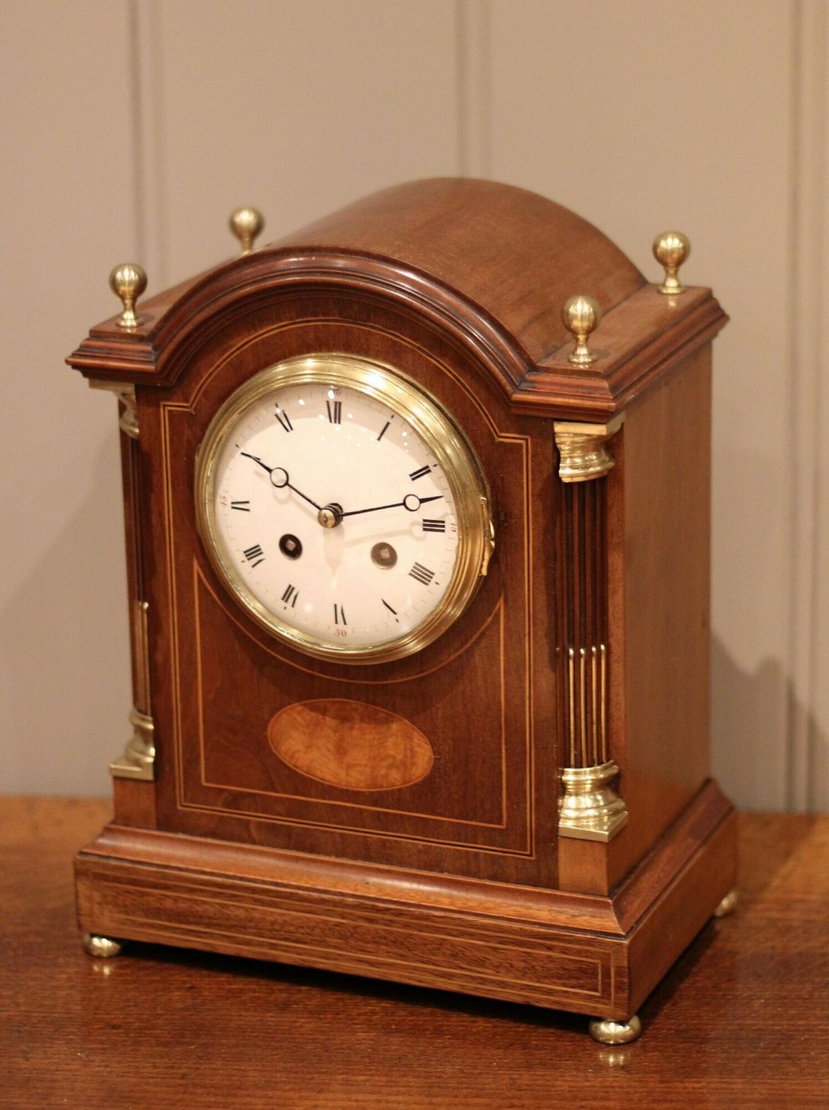 Mahogany And Inlay Arch Top Bracket Clock photo vintage