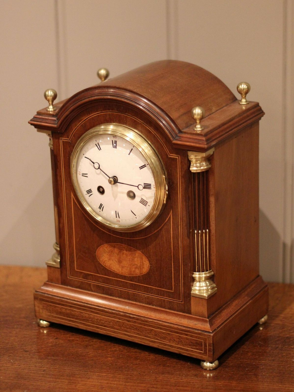 975.0 Mahogany And Inlay Arch Top Bracket Clock photo
