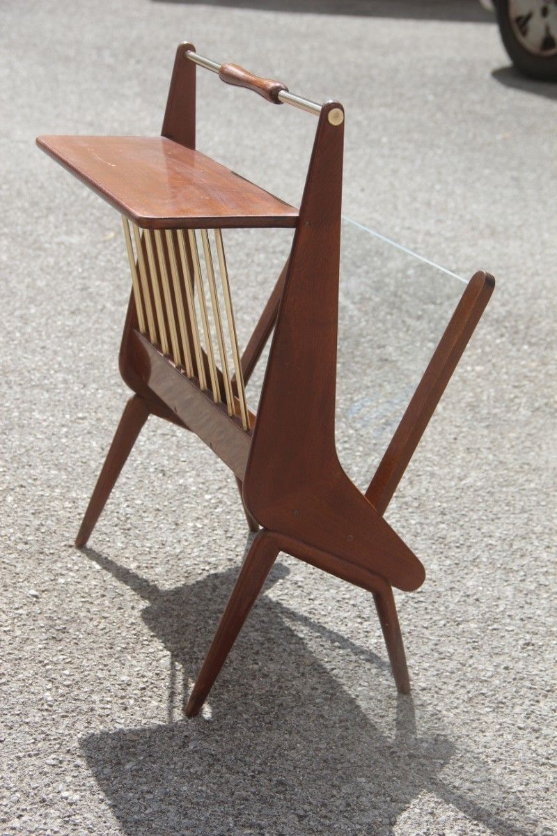 Magazine Rack In Shaped Wood From The 1950s Italian Design Cesare Lacca  photo for sale
