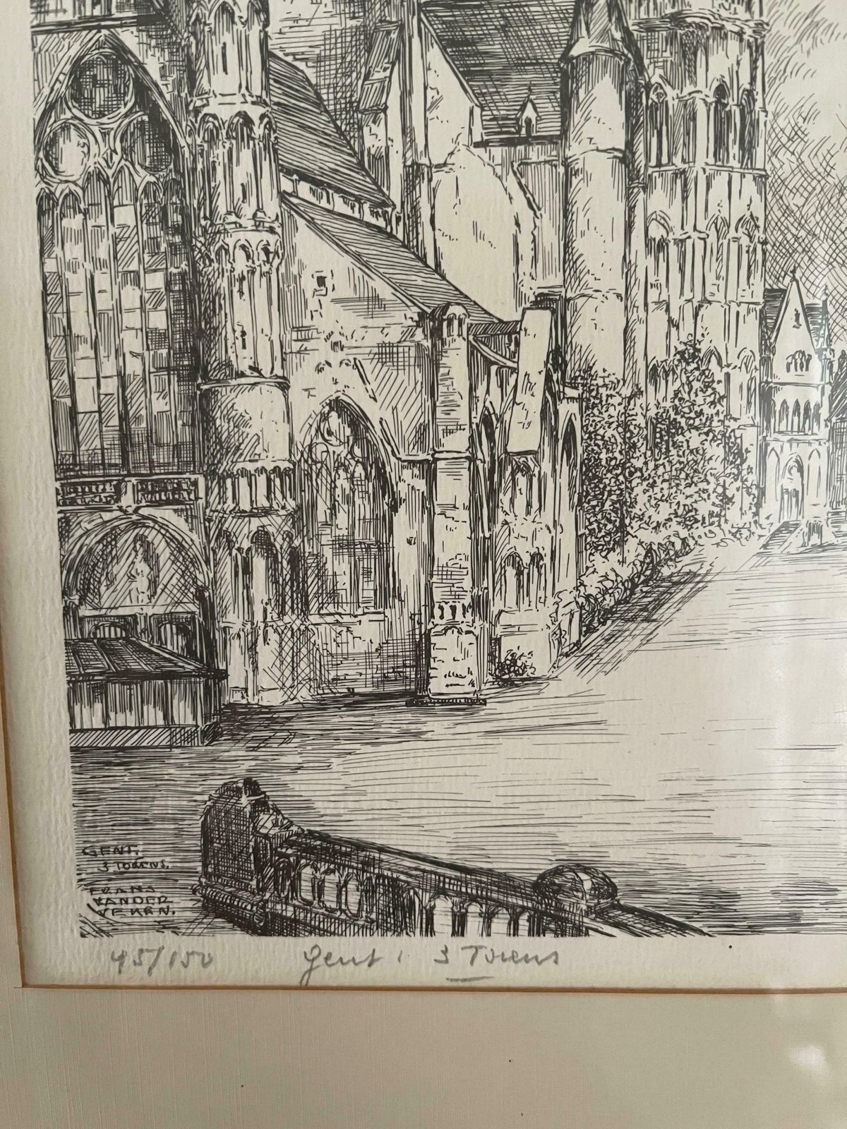 Antique Church Drawing, Lovely Wall Decoration Painting Signed Frans Vanderveken photo Art