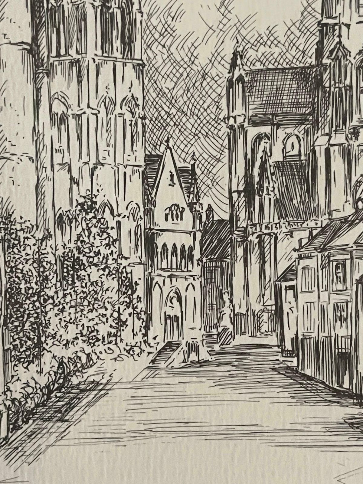 photo furniture Antique Church Drawing, Lovely Wall Decoration Painting Signed Frans Vanderveken