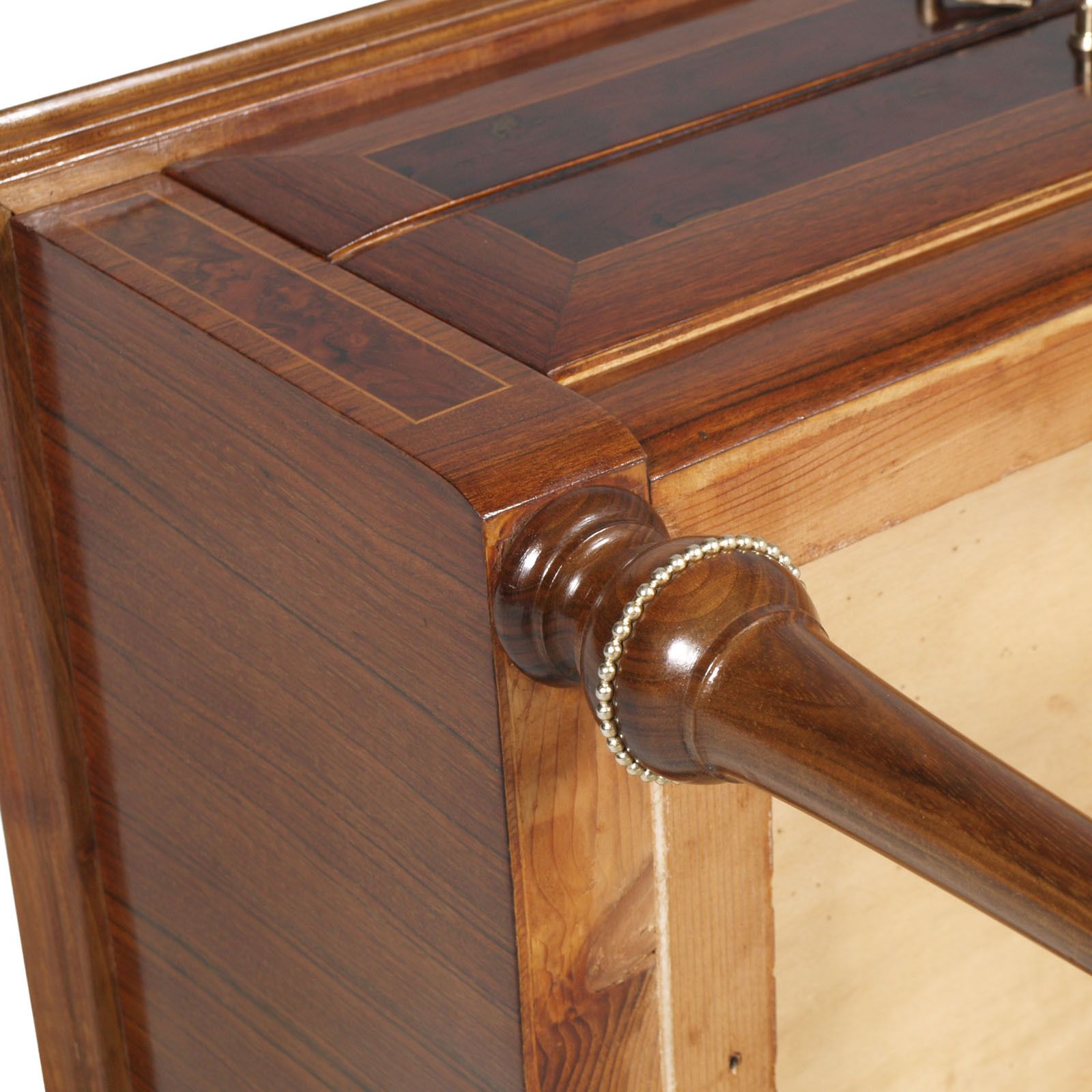 1950s Nightstands, Walnut Bicolor, Burl & Maple Inlaid Golden Brass Accessories photo furniture