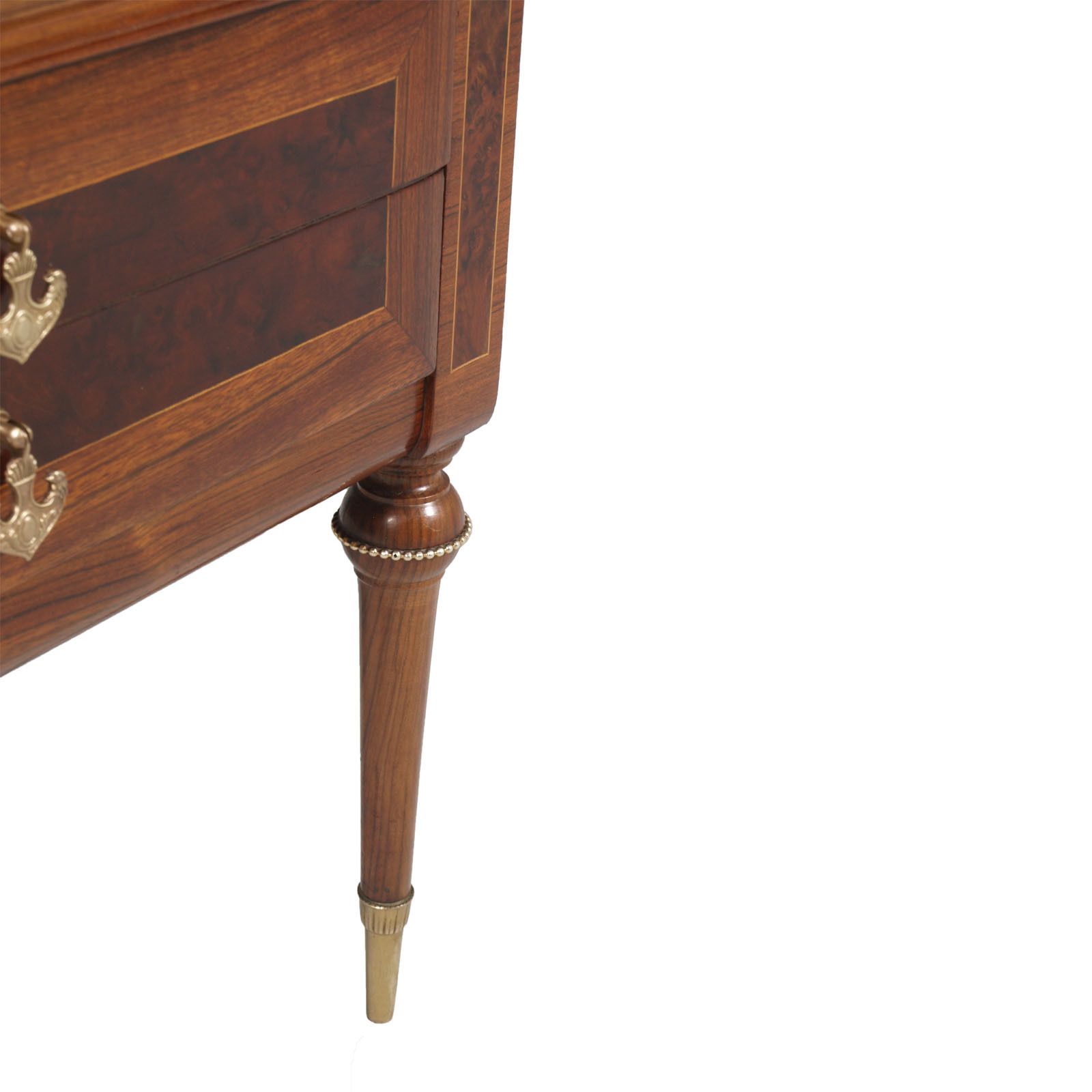 1950s Nightstands, Walnut Bicolor, Burl & Maple Inlaid Golden Brass Accessories photo buy