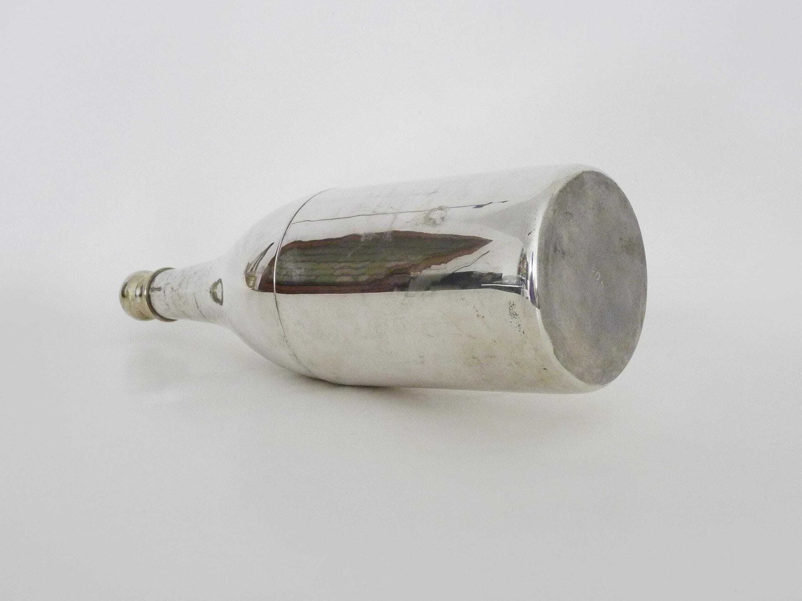 Rare Silver Metal And Brass Shaker In The Shape Of A Champagne Bottle photo vinterior