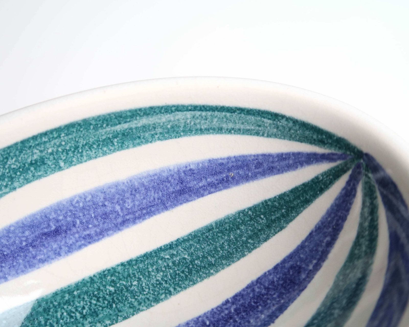 Stripped Ceramic Ashtray By Flora Gouda, Zebra Holland, 1960s / White, Blue, Green photo vinterior