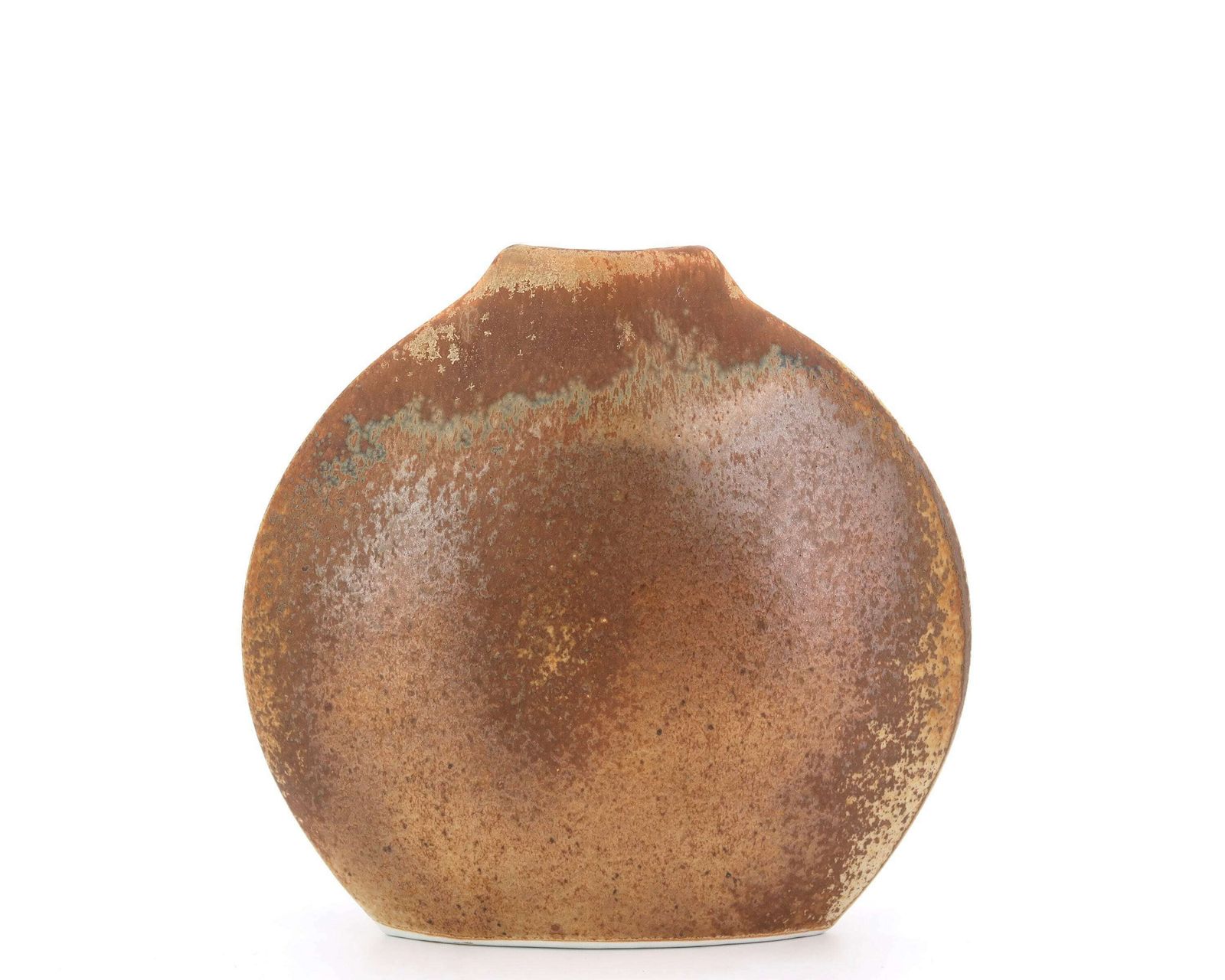 French Brown Porcelain Vase By Virebent, Design By Benoit Montreau, Made In France, 1970s / Lens Form, Minimalist photo for sale