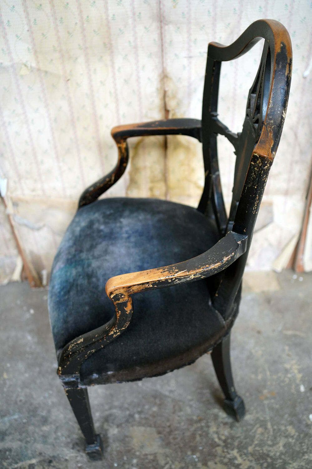 photo furniture A George III Period Black Painted Open Armchair C.1780