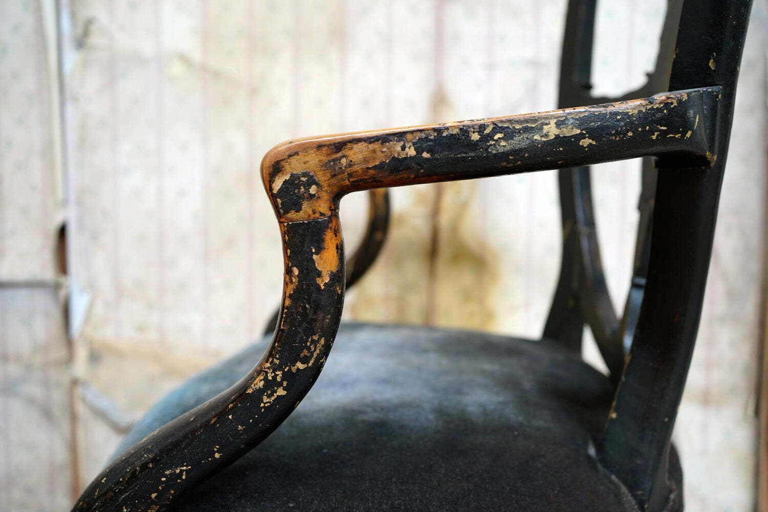 Furniture A George III Period Black Painted Open Armchair C.1780 photo