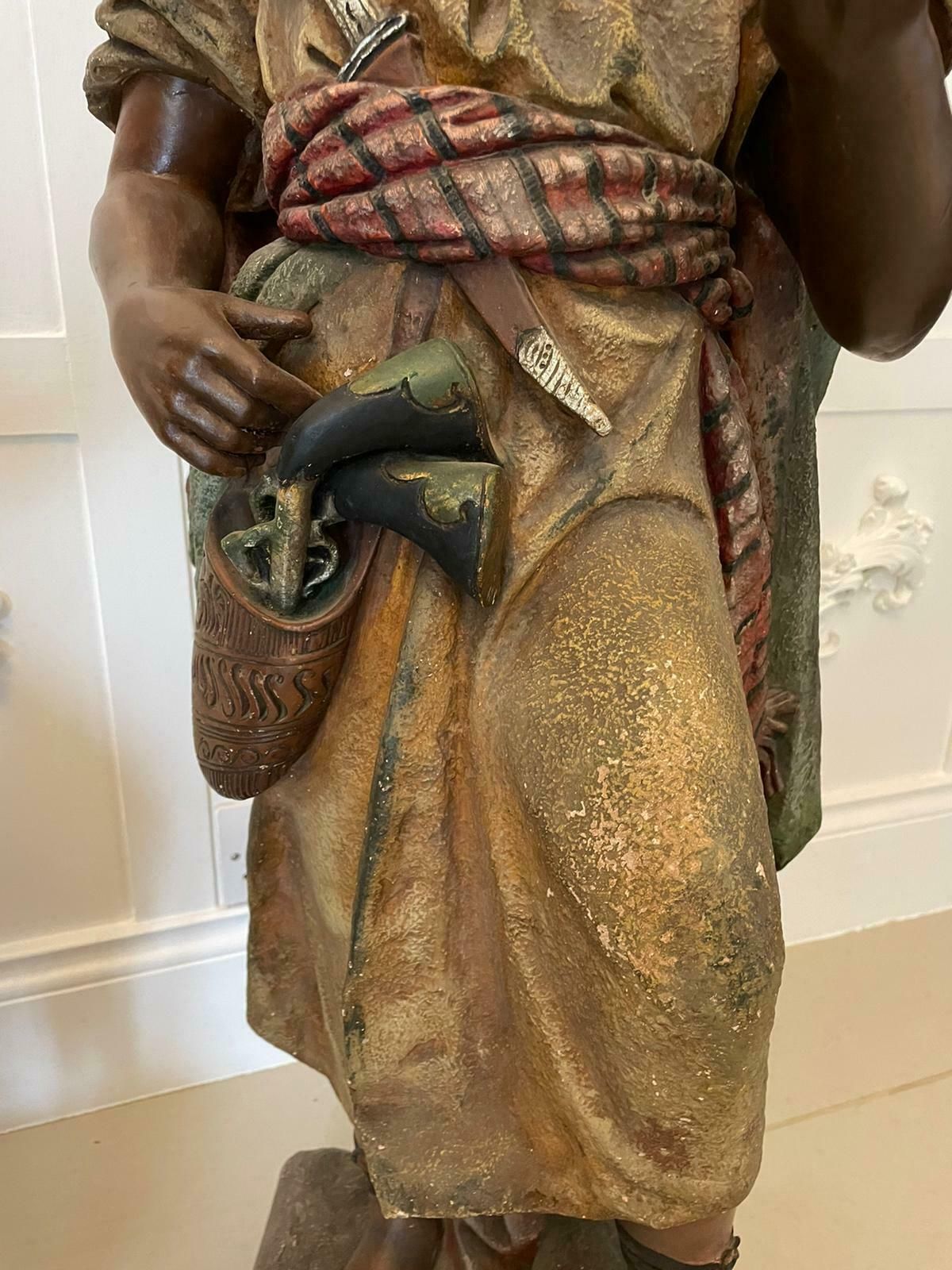 Spectacular Pair Of Large Antique Quality Orientalist Polychromed Plaster Moorish Figures photo vintage