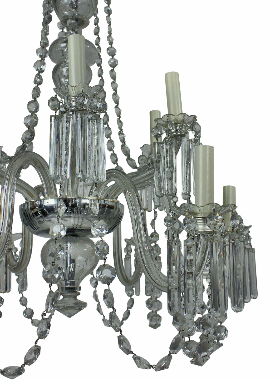 An English XIX Century Twelve Light Cut Glass Chandelier photo for sale