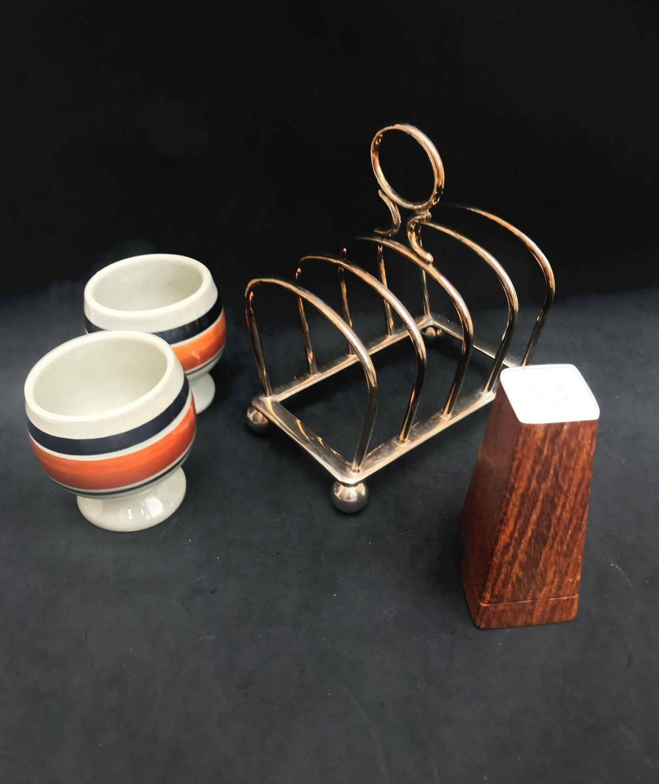 Breakfast Set Egg Cup Set Of 2 Toast Holder Made In England Breakfast For Two Set, Vintage Egg Holder Kitchen Tools Salt Shaker Teak Gift photo Home Decor