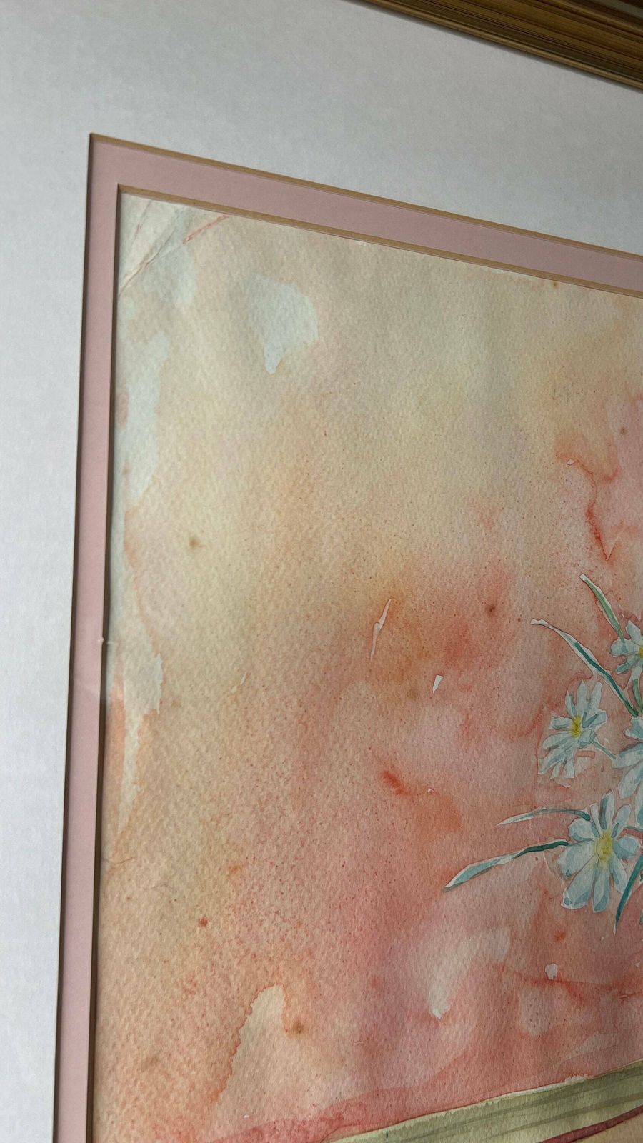 Extra Large Original Watercolour Still Life Painting Depicting Flower Vase On A Table photo vinterior