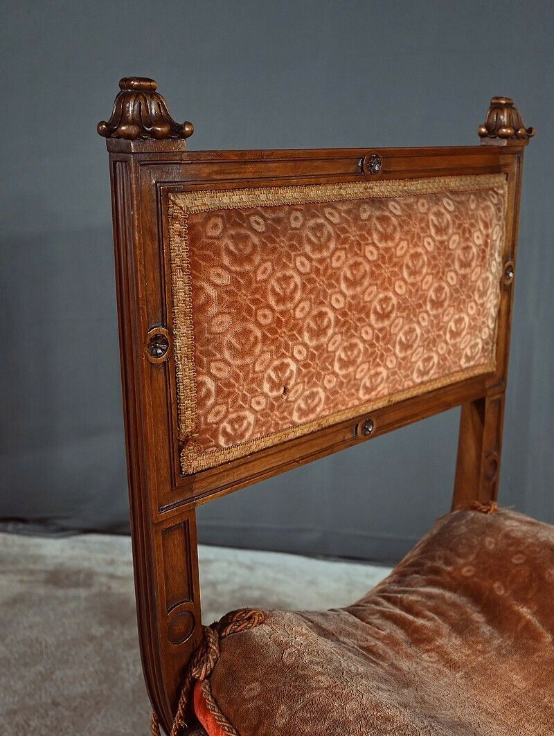 Curule Chair In Solid Walnut, Renaissance Style – Late 19th Century photo vinterior