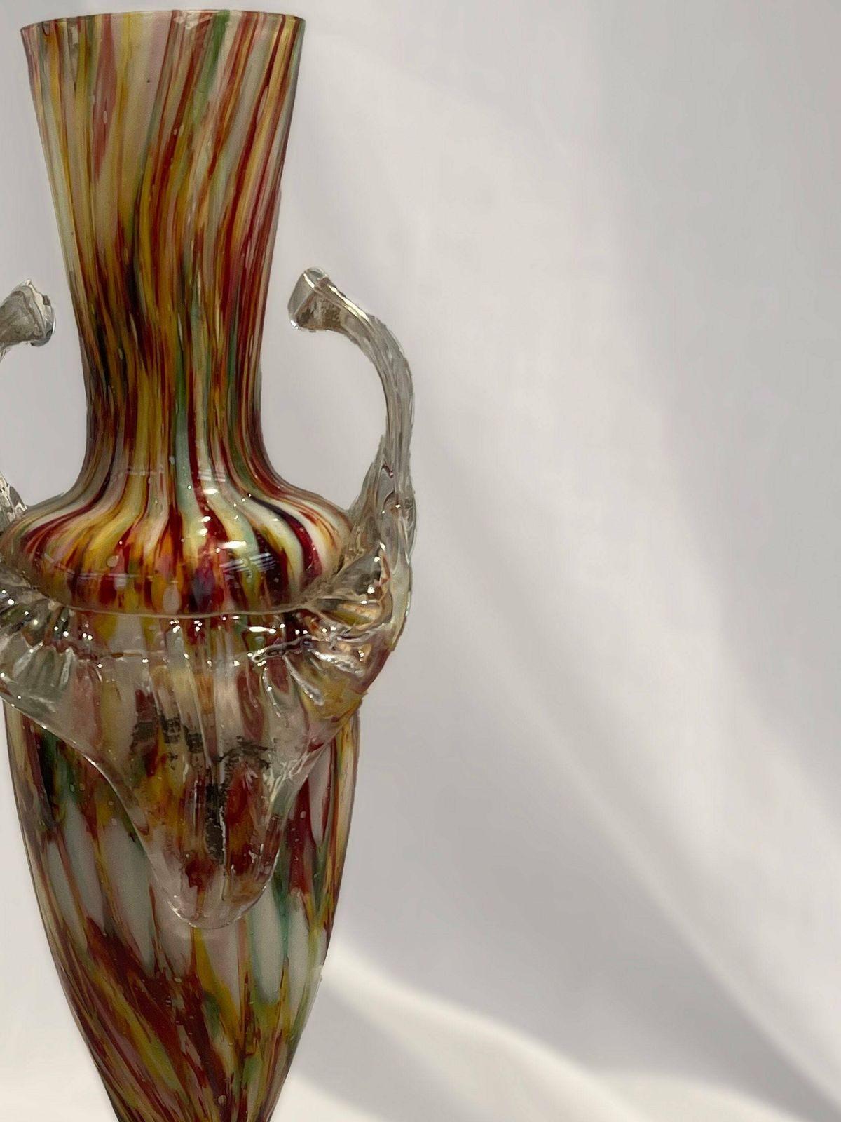 Welz Factory Turn Of The Century Bohemian Spatter/Splatter Art Glass Vase. Czech Art Glass, Multi Coloured Glass Vase photo buy