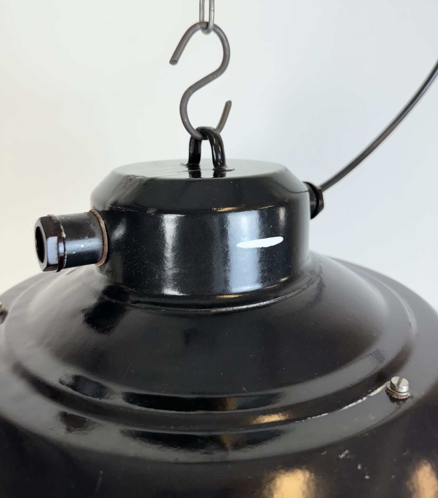 199.0 Industrial Black Enamel Factory Hanging Lamp, 1960s, 13x photo