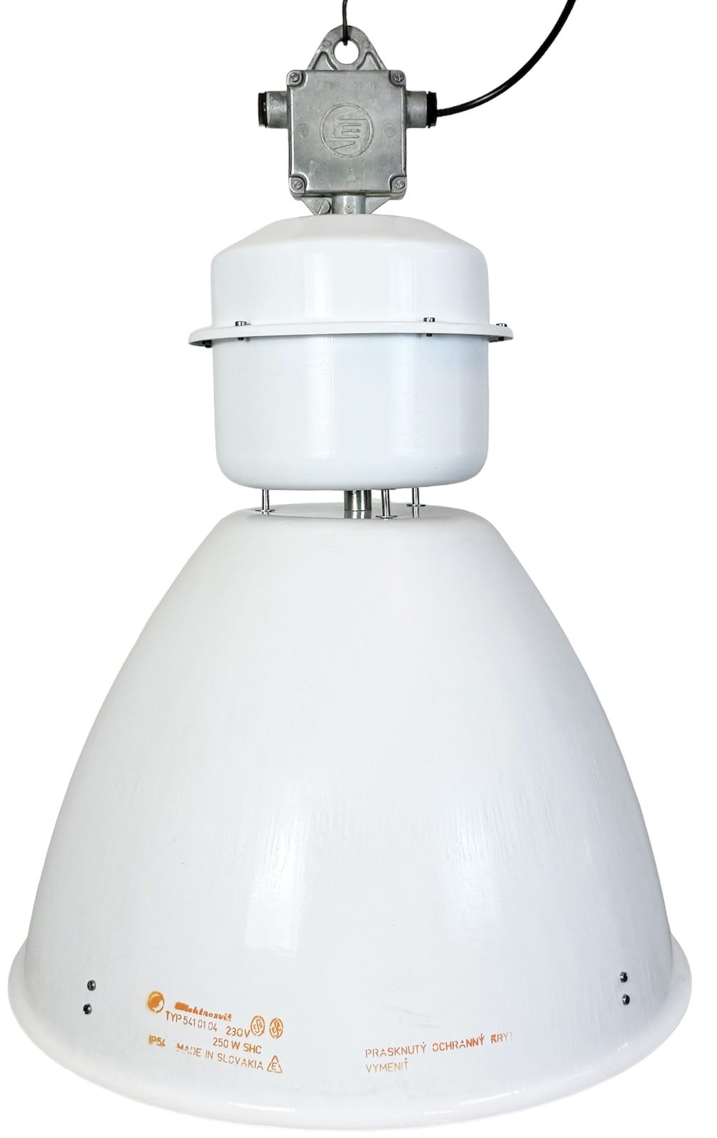 Large White Enamel Industrial Factory Lamp From Elektrosvit, 1990s, 3x