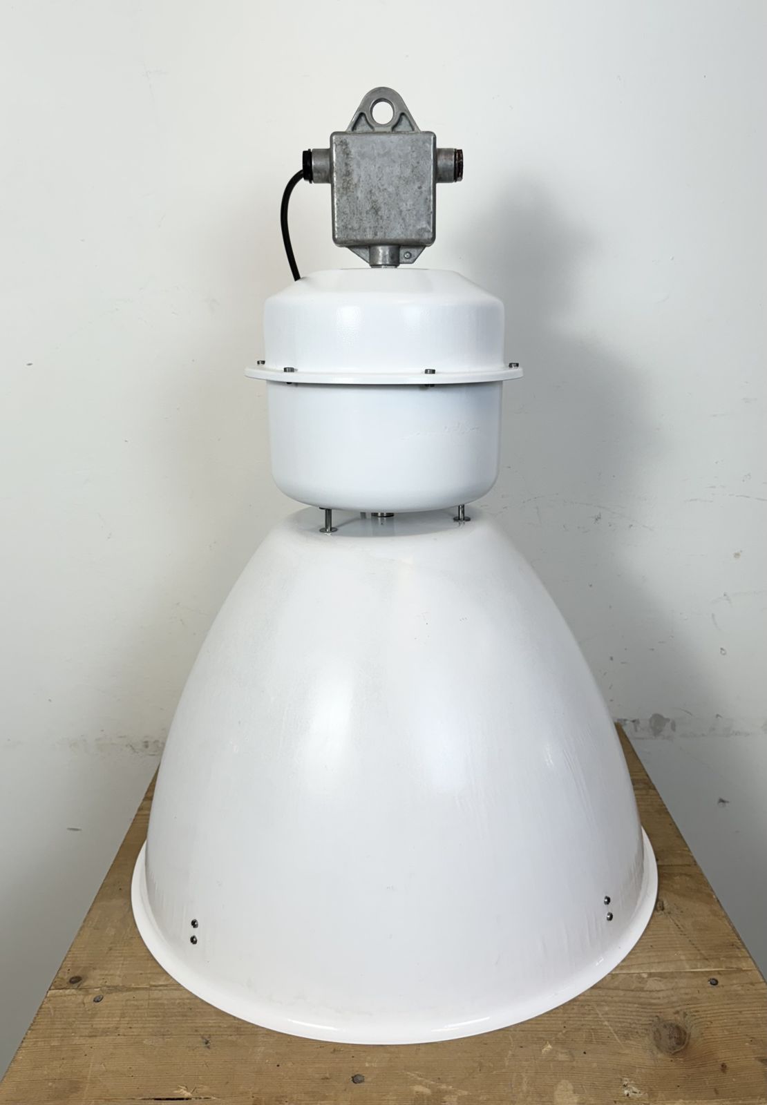 Large White Enamel Industrial Factory Lamp From Elektrosvit, 1990s, 3x photo buy