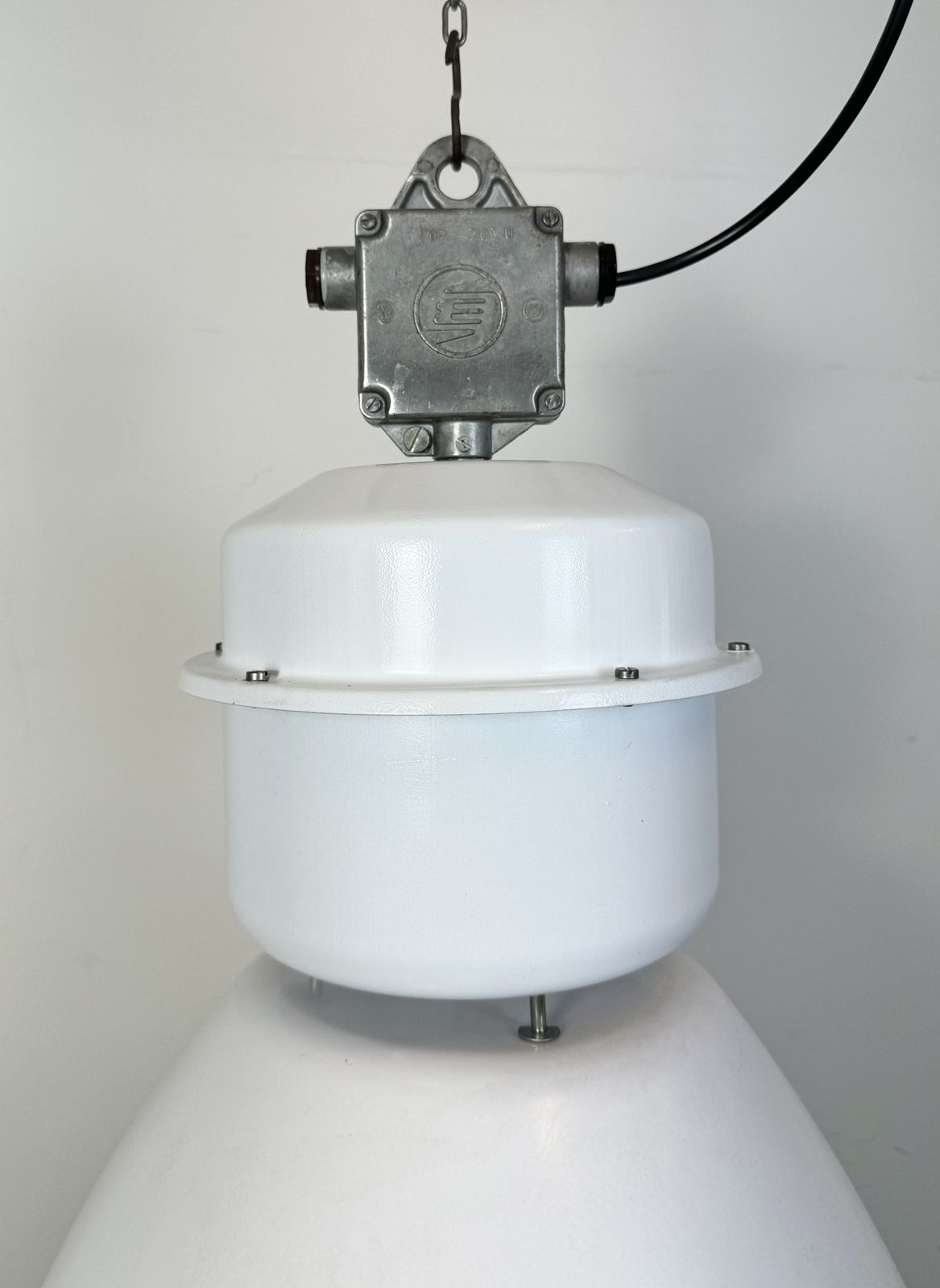 photo for sale Large White Enamel Industrial Factory Lamp From Elektrosvit, 1990s, 3x