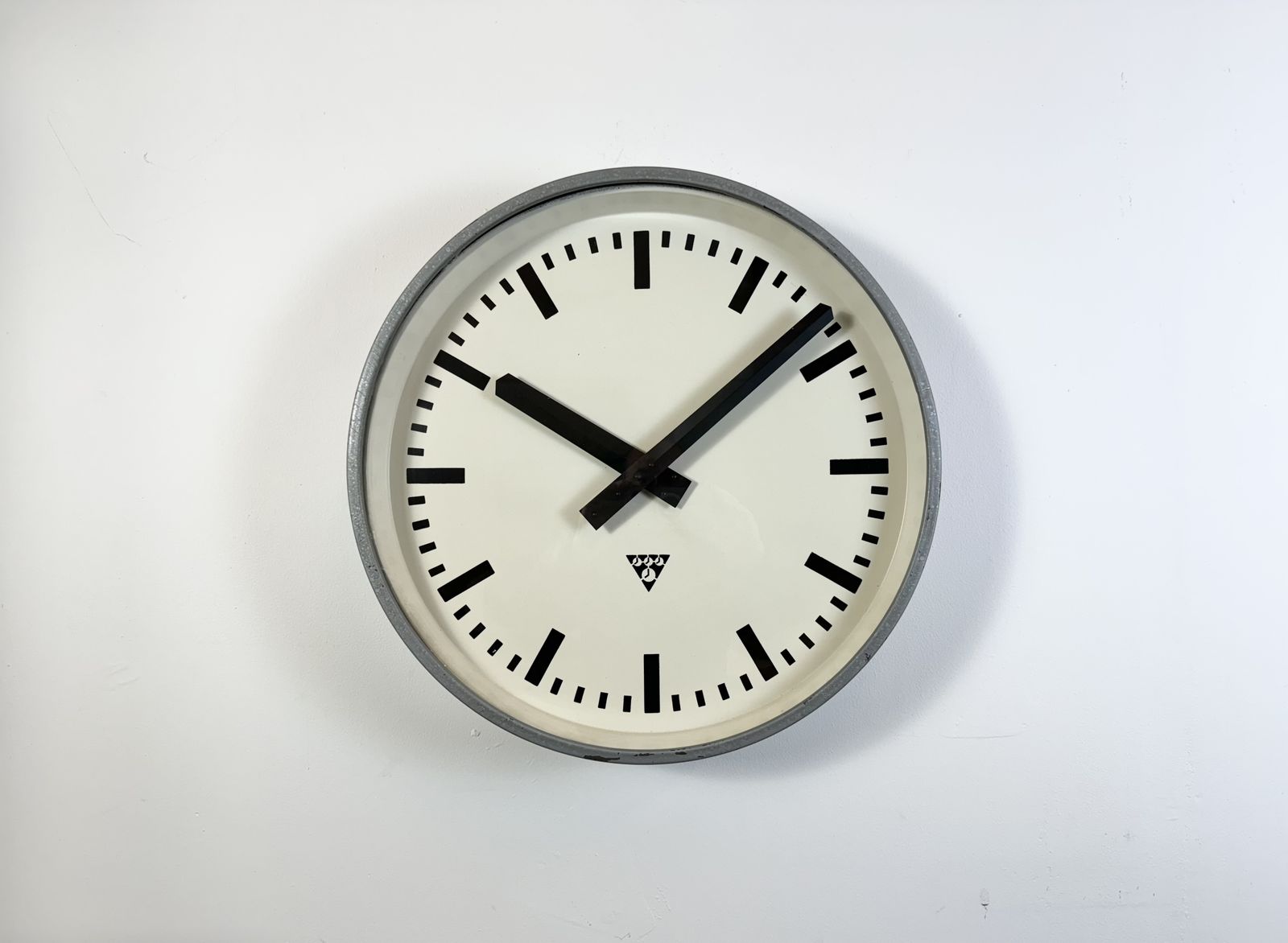 Huge Grey Industrial Factory Wall Clock From Pragotron, 1960s photo vinterior