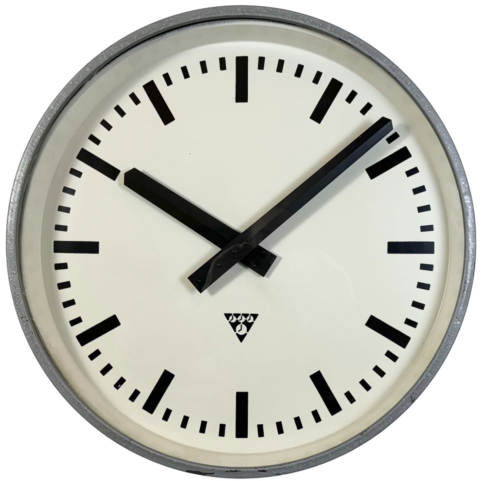 Huge Grey Industrial Factory Wall Clock From Pragotron, 1960s