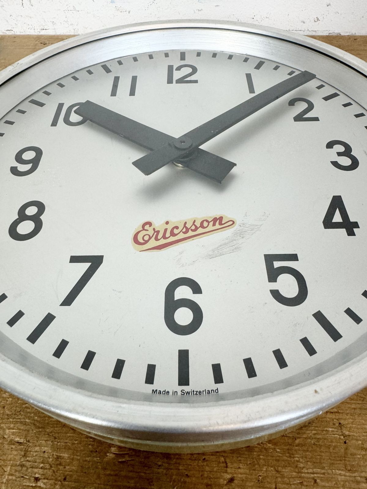 Grey Industrial Wall Clock From Ericsson, 1960s photo furniture