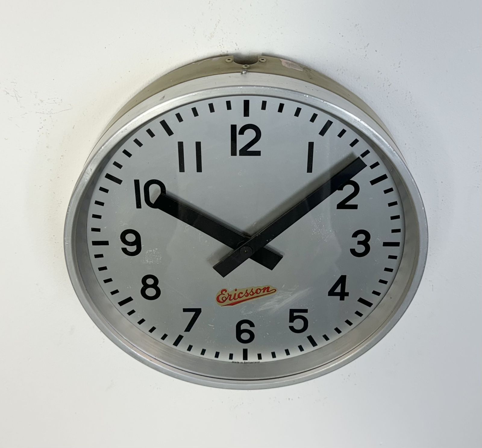 photo vintage Grey Industrial Wall Clock From Ericsson, 1960s