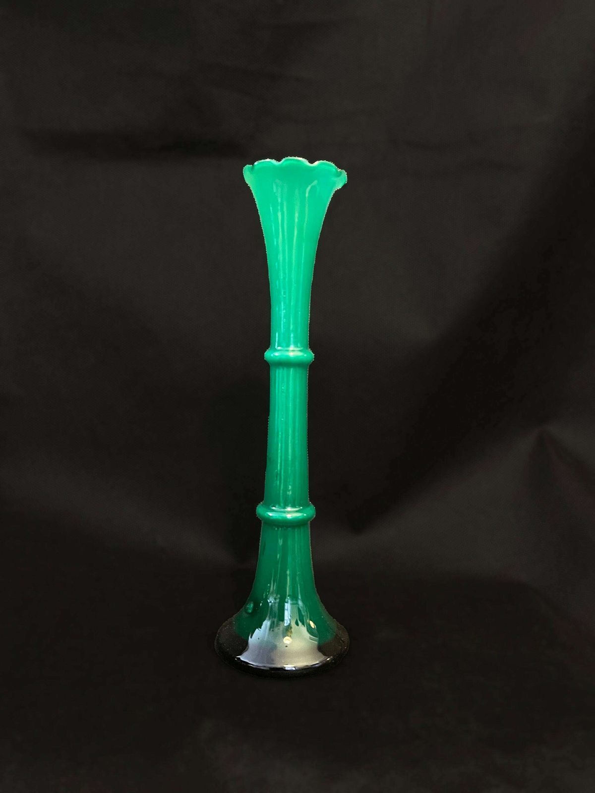 Mid Century Green And Opaline Glass Vase Hand Blown By Carlo Moretti For Murano
