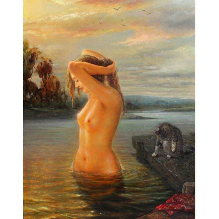 Igor Maikov Swimming At Sunset. 2005. Canvas, Oil, 90x70 Cm 2005