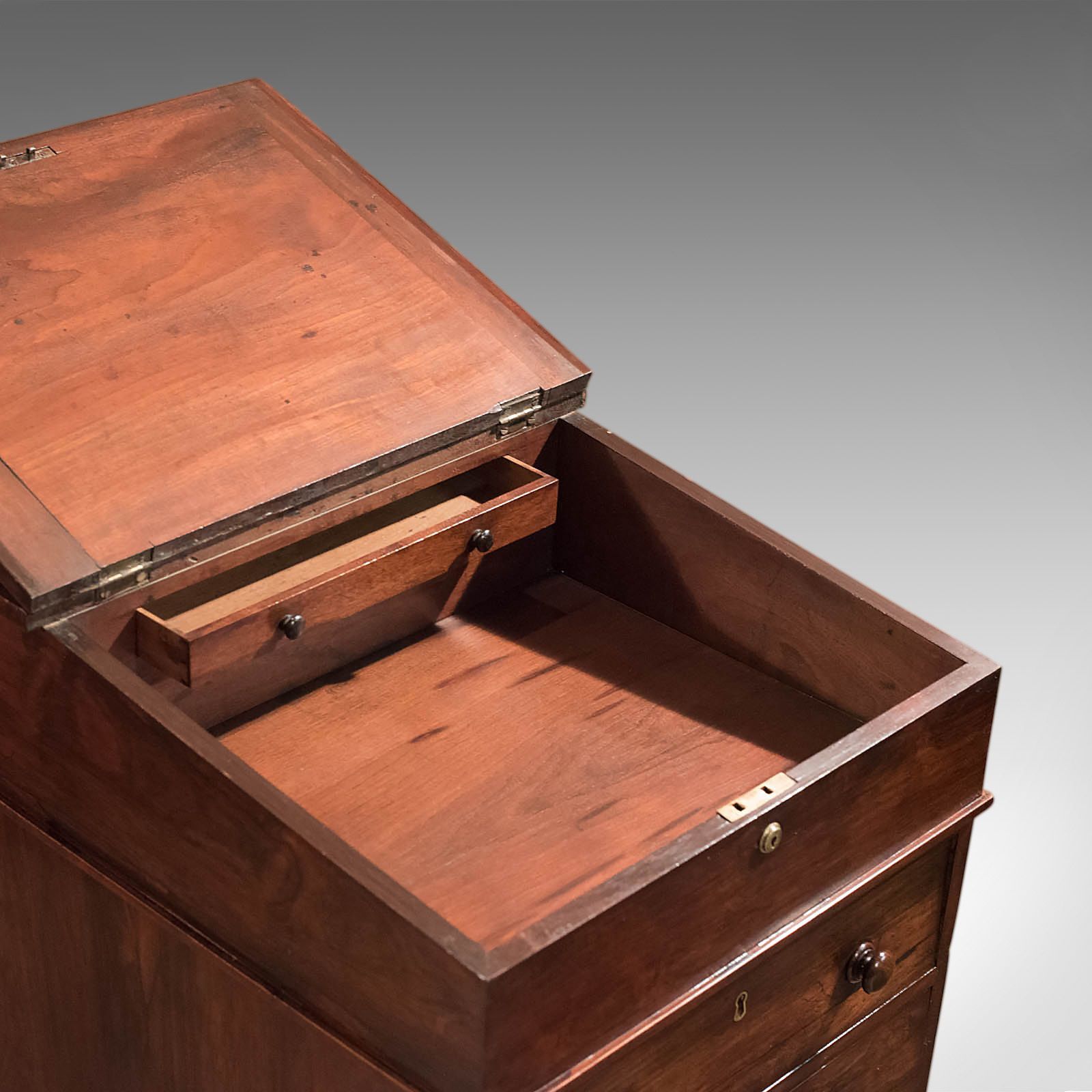 Antique Swivel Top Davenport, Victorian Rosewood Campaign Desk, English C.1850 photo 1250.0