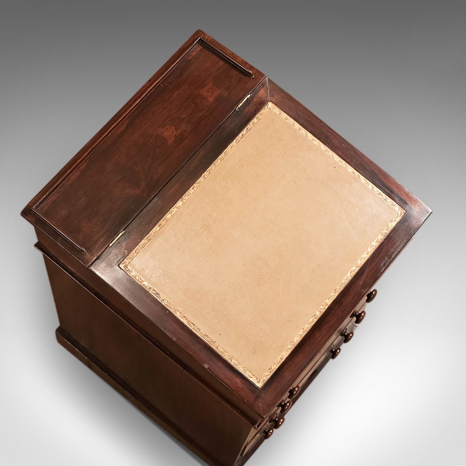 Antique Swivel Top Davenport, Victorian Rosewood Campaign Desk, English C.1850 photo vinterior