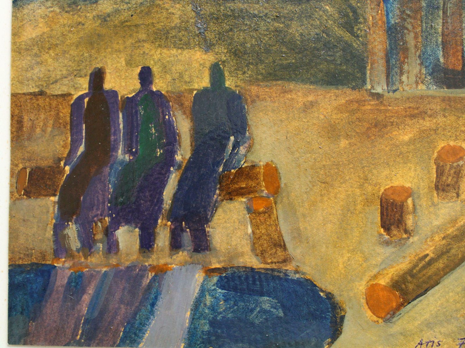 Atis Ievins On The Bench. 1970, Cardboard, Mixed Media, 18.3x19.5 Cm 1970 photo Art