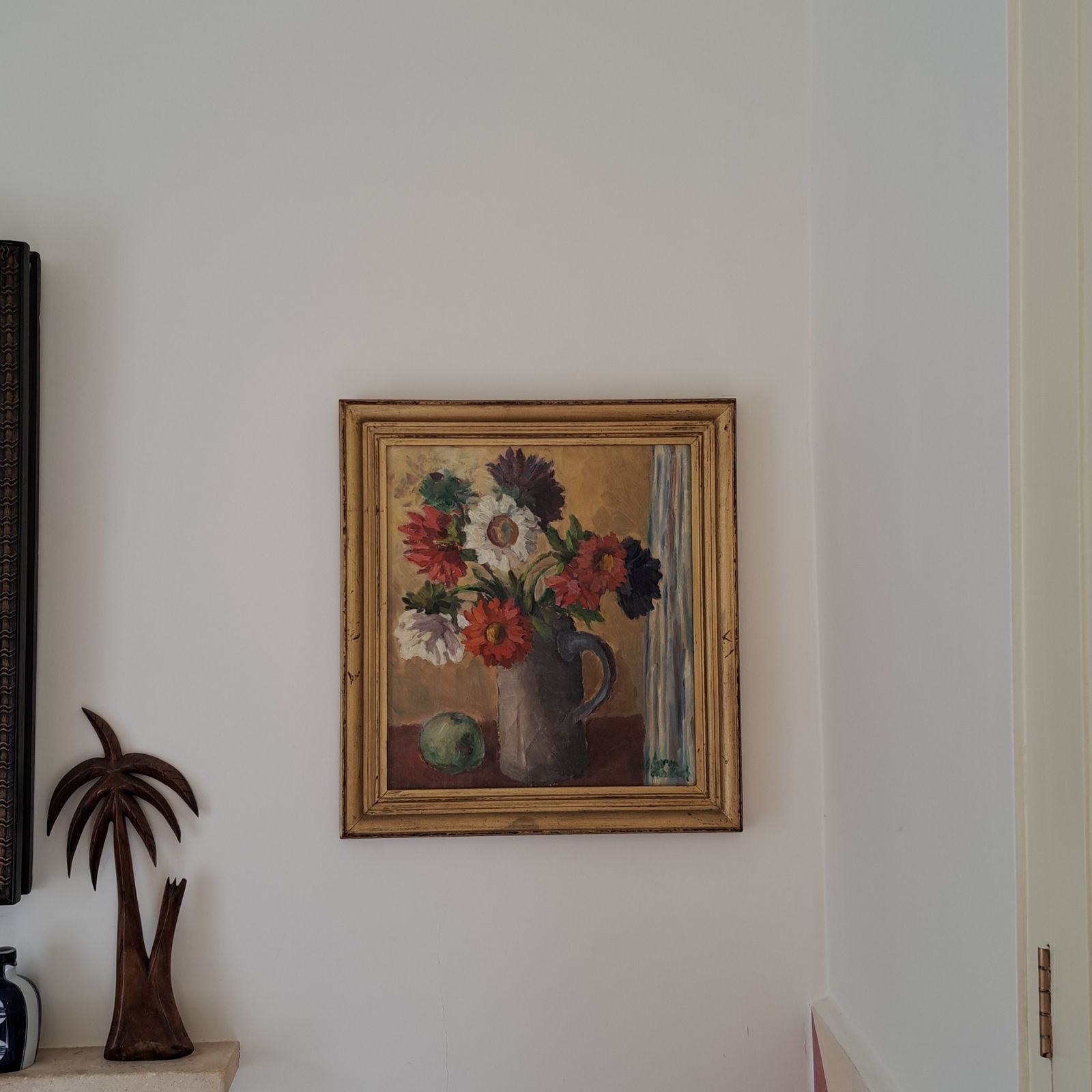 Swedish Mid Century Floral Oil Painting photo furniture