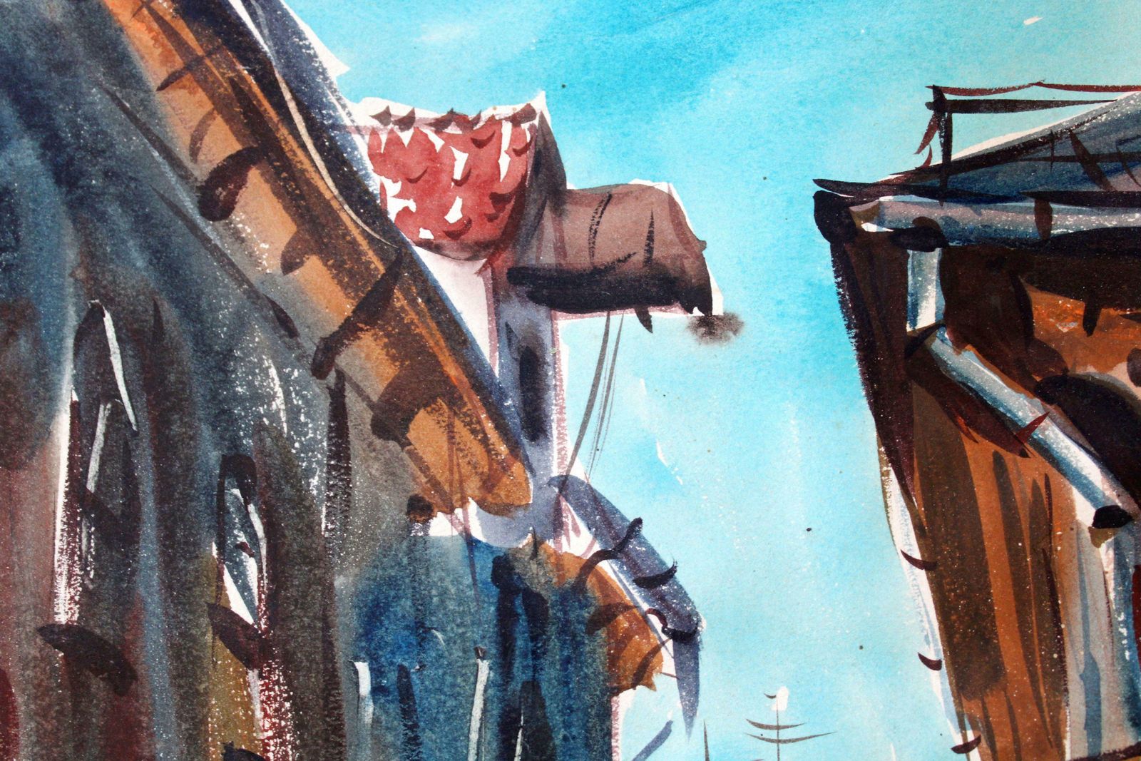 Janis Brekte Sunny Day In Old Riga. Paper, Watercolor, 42x30, 5 Cm photo vintage