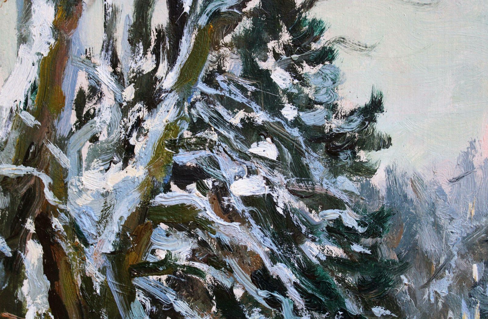 Edgars Vinters Sunny Winter Landscape. 1985, Cardboard, Oil, 45x58 Cm 1985 photo Art