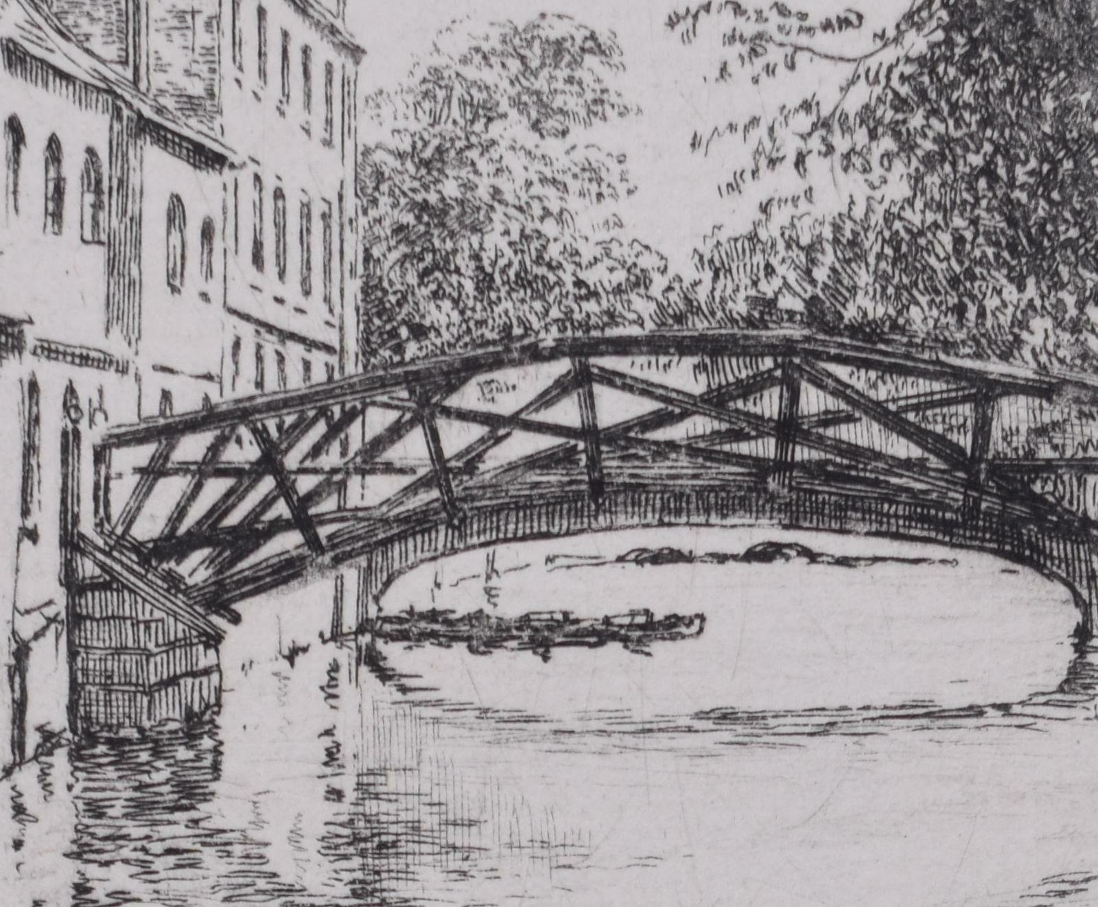 Mabel Oliver Rae Mathematical Bridge Queen's College, Cambridge Etching By Mabel Oliver Rae Circa 1920 photo for sale