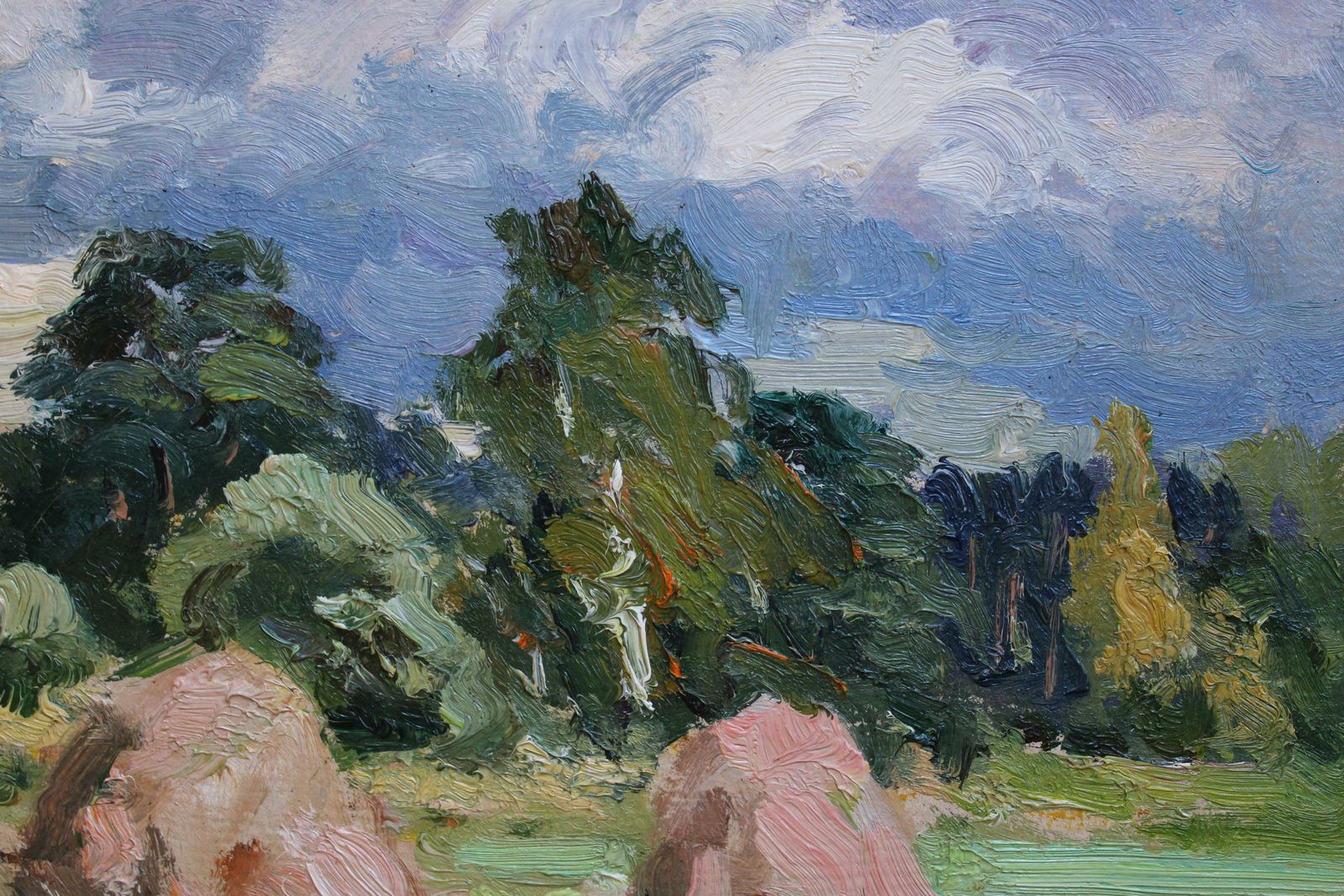 825.0 Edgars Vinters Haystacks. 1984, Cardboard, Oil, 40x49.5 Cm 1984 photo