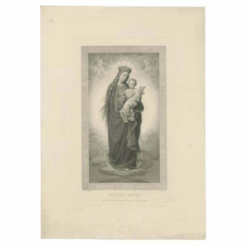 Antique Print Of The Queen Of Peace, C.1880