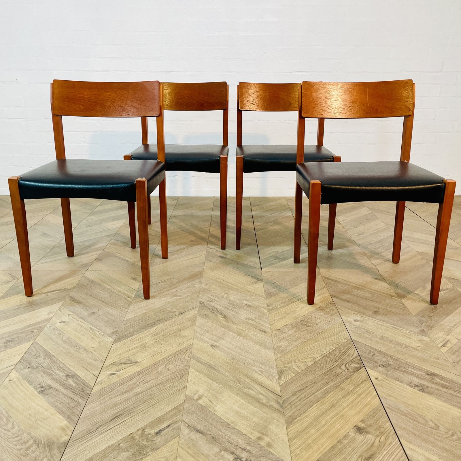 Furniture Mid Century Black Vinyl Dining Chairs, After Arne Vodder, Set Of 4, 1970s photo