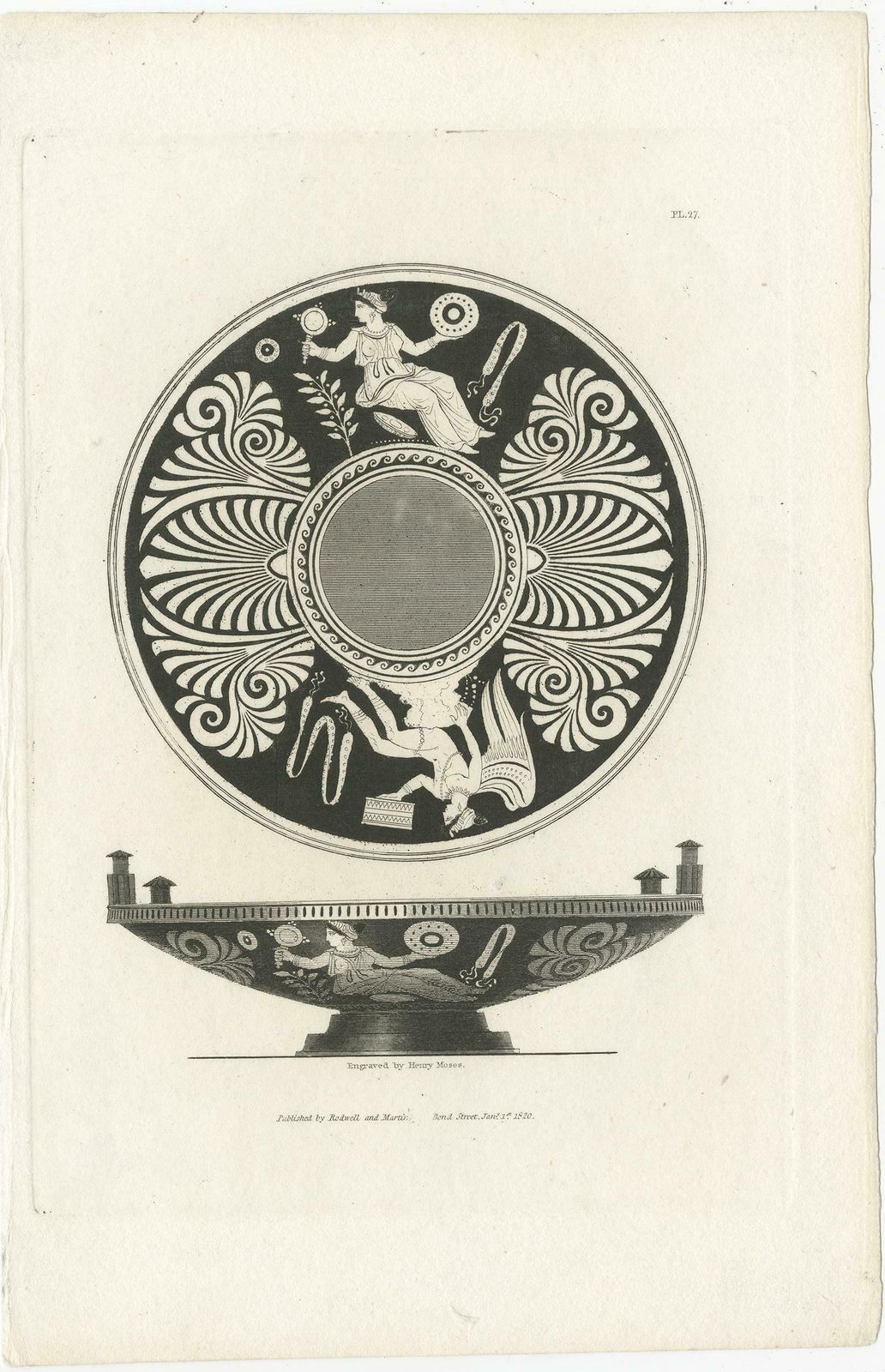 Set Of 2 Antique Prints Depicting The Design Of Vases/Plates By Moses, 1820 photo for sale