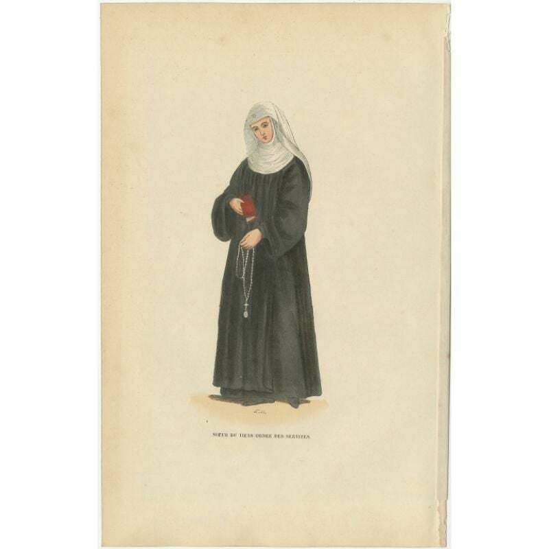 Antique Hand Colored Print Of Sister Of The Third Order Of St. Francis photo furniture