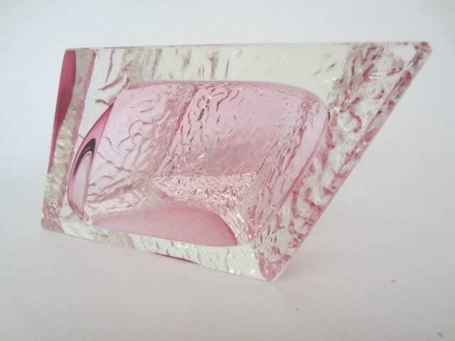 Abstract Pink Ice Glass Sommerso Bowl Faceted Mandruzzato Murano photo for sale